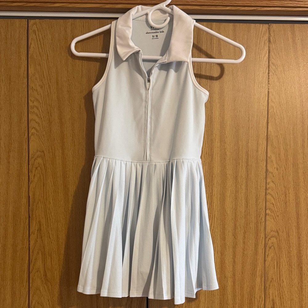 abercrombie kids pale blue sleeveless zip-front pleated dress